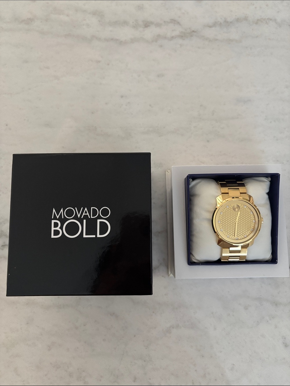MOVADO Bold Yellow Gold Plated Diamond Dial Men's Watch 3600374 - USED
